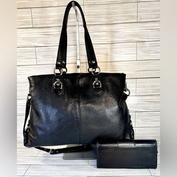 032-Coach:F15513 Ashley Black Pebbled Leather Satchel Carryall & Wallet Set - Picture 2 of 15